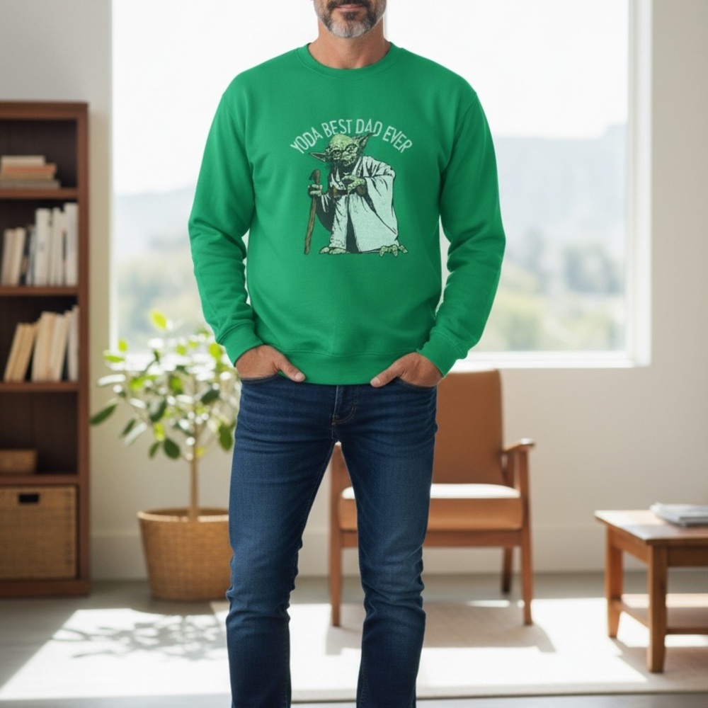 Star Wars Yoda “Best Dad Ever” Green Crewneck Sweatshirt | Men’s XL | NWOT